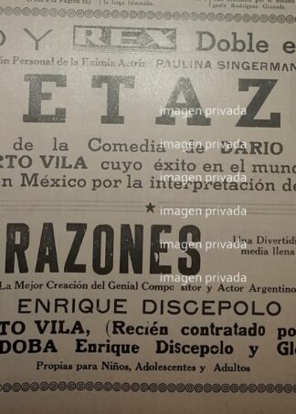 CARTEL ANTIGUO. FUNCIONES DEL CINE REX 1941