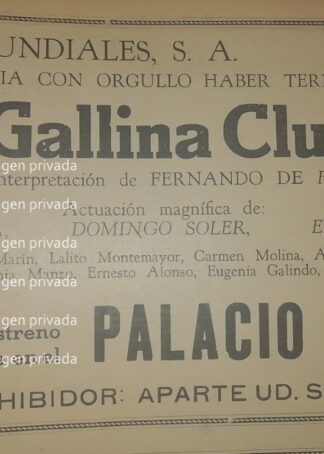 CARTEL RETRO 1941 PELICULA LA GALLINA CLUECA PALACIO CHINO