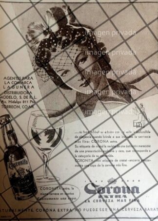 CARTEL PUBLICITARIO RETRO CERVEZA CORONITA 1937 TORREON