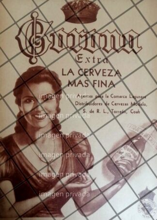 CARTEL PUBLICITARIO RETRO CERVEZA CORONA 1937 TORREON