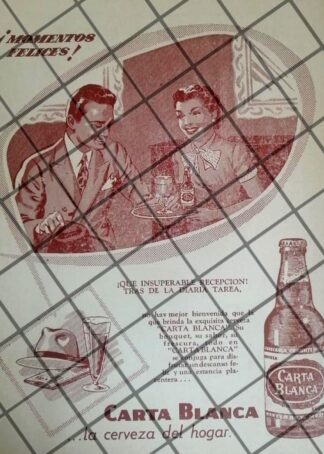 CARTEL PUBLICITARIO RETRO CERVEZA CARTA BLANCA 1962 93