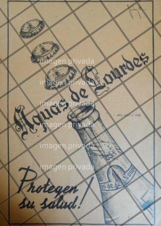 CARTEL PUBLICITARIO RETRO AGUA MINERAL AGUAS DE LOURDES 1937