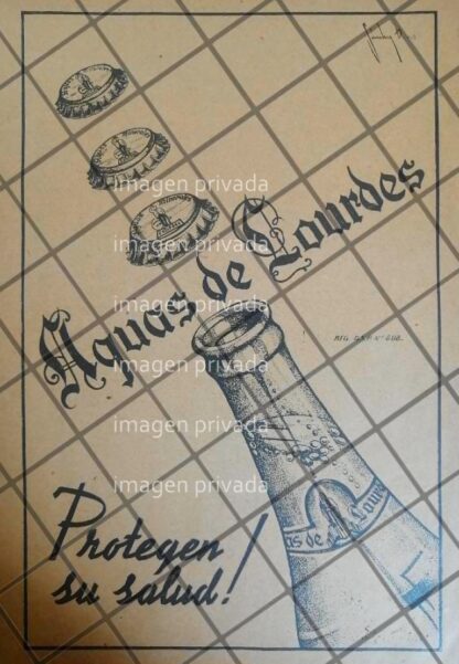 CARTEL PUBLICITARIO RETRO AGUA MINERAL AGUAS DE LOURDES 1937