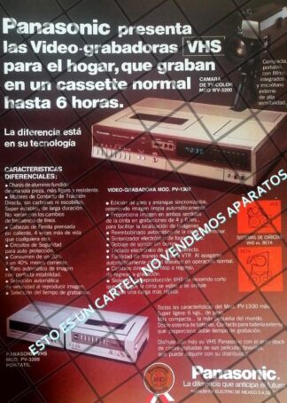 CARTEL PUBLICITARIO ANTIGUO VIDEO CASETTERA PANASONIC 80s