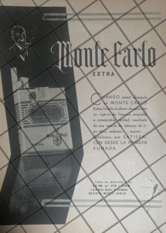 CARTEL PUBLICITARIO RETRO. CIGARROS MONTECARLO 1943 /292