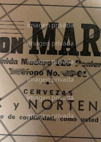 PUBLICIDAD ANTIGUA CANTINA SALON MARTE 1942 MONTERREY
