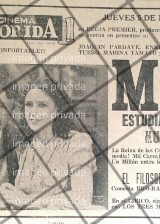 AFICHE RETRO CINE FLORIDA MONTERREY 1942 RARO