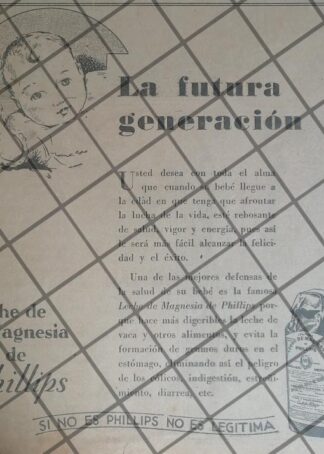 CARTEL PUBLICITARIO RETRO LECHE DE MAGNESIA PHILIPS 1934