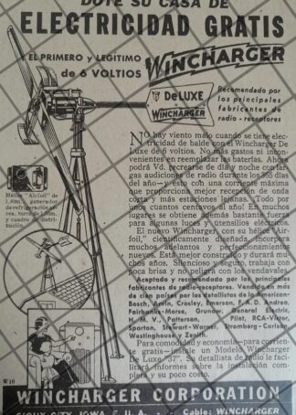 AFICHE PUBLICITARIO ANTIGUO GENERADOR EOLICO WINCHARGER 1937