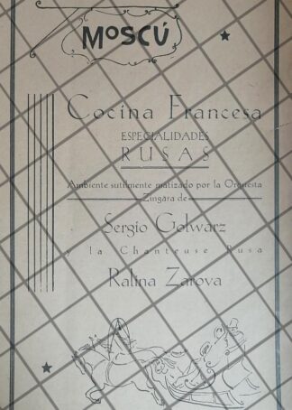 CARTEL ANTIGUO RESTAURANT MOSCU 1944 D.F /raro