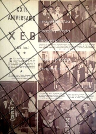 AFICHE ANTIGUO RADIO DIFUSORA XEB 22 ANIVERSARIO 1945