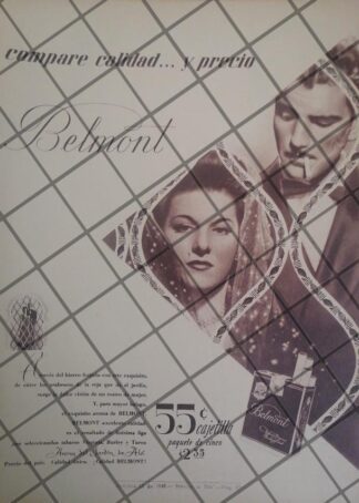 AFICHE PUBLICITARIO ANTIGUO DE CIGARROS BELMONT 198 /298