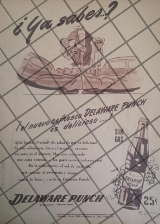 CARTEL PUBLICITARIO RETRO REFRESCOS DELAWARE PUNCH 1948