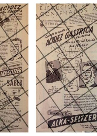 2 AFICHES PUBLICITARIOS ANTIGUOS. ALKASELTZER 1945