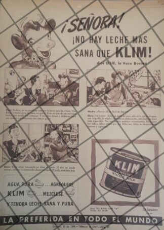 CARTEL PUBLICITARIO RETRO LECHE EN POLVO KLIM (BORDEN) 1948
