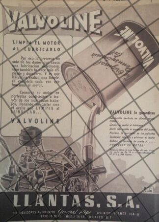 CARTEL PUBLICITARIO ANTIGUO LUBRICANTES VALVOLINE 1945