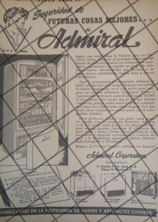 CARTEL PUBLICITARIO RETRO REFRIGERADORES ADMIRAL 1945 648