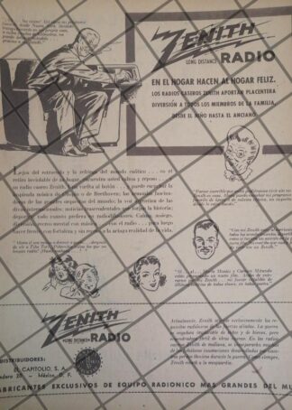 CARTEL PUBLICITARIO RETRO RADIOS ZENITH DE MEXICO 1945 647