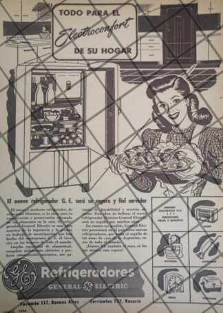 CARTEL PUBLICITARIO RETRO REFRIGERADOR G.E 1944 645