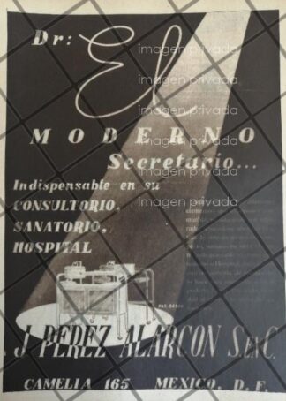 CARTEL PUBLICITARIO RETRO MUEBLES MEDICOS PEREZ ALARCON 1936