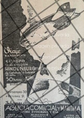 RARISIMO CARTEL PUBLICITARIO RETRO DIRIGIBLE HINDENBUG 1936