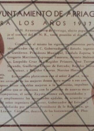 CARTEL RETRO AYUNTAMIENTO DE ARRIAGA CHIAPAS 1937