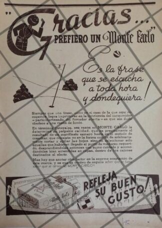 AFICHE PUBLICITARIO ANTIGUO CIGARROS MONTECARLO 1939 299
