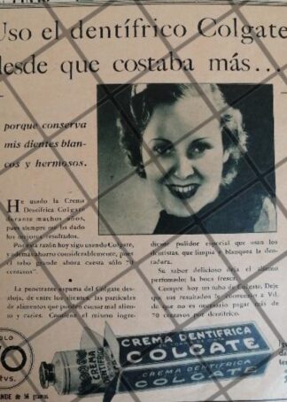 CARTEL PUBLICITARIO ANTIGUO DENTRIFICO COLGATE 1934 /108
