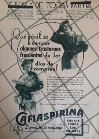 CARTEL ANTIGUO CAFIASPIRINA BAYER 1937 /107