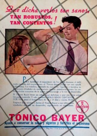 CARTEL PUBLICITARIO ANTIGUO. TONICO BAYER 1937 99