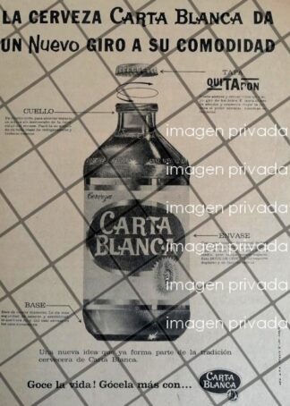 CARTEL VINTAGE DEBUT DE CERVEZA CARTA BLANCA QUITAPON 1966