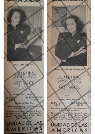 2 PUBLICIDADES PATRIOTAS ANTIGUAS DOLORES DEL RIO 1942