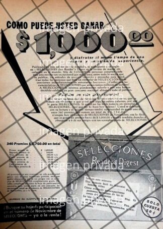 CARTEL PUBLICITARIO RETRO LLEGA LA REVISTA SELECCIONES 1942