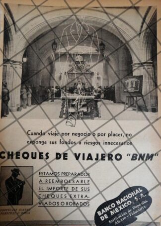 CARTEL PUBLICITARIO RETRO. NACEN LOS CHEQUES DE VIAJERO 1942
