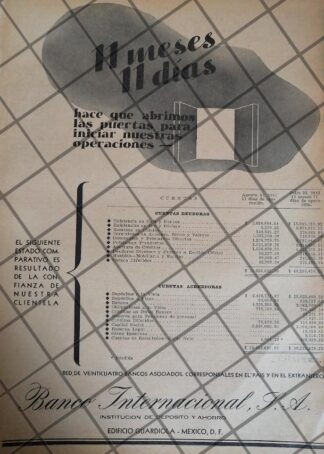 CARTEL PUBLICITARIO RETRO. BANCO INTERNACIONAL 1942 /157