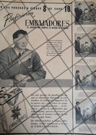 CARTEL PUBLICITARIO RETRO CIGARROS EMBAJADORES 1942 -302