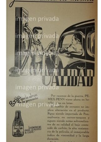 CARTEL PUBLICITARIO ANTIGUO PEMEX PENN BOTELLA VIDRIO, RARO