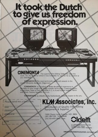 CARTEL PUBLICITARIO RETRO EDITOR DE CINE KLM CINEMONTA 79