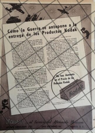 CARTEL ANTIGUO AVISO DE KODAK POR 2DA GUERRA MUNDIAL 1943