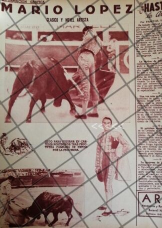 AFICHE ANTIGUO TORERO MARIO LOPEZ 1954 /RARO