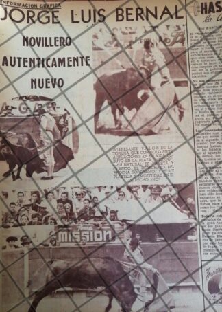 AFICHE ANTIGUO EL TORERO JORGE LUIS BERNAL 1954 2