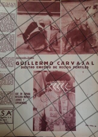 AFICHE ANTIGUO INICIOS DEL TORERO GUILLERMO CARVAJAL JR. 1953 2