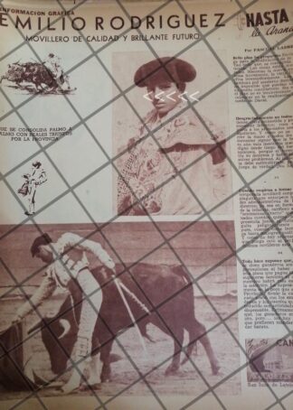 AFICHE ANTIGUO TORERO. EMILIO RODRIGUEZ VELA 1954 2