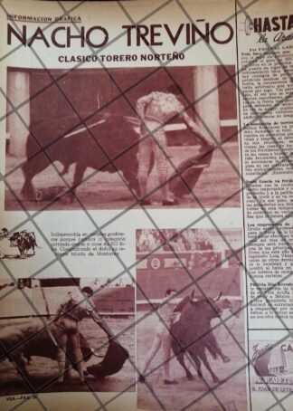 AFICHE ANTIGUO TORERO. NACHO TREVIÑO GARZA 1954 -2