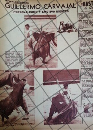 AFICHE ANTIGUO INICIOS DEL TORERO GUILLERMO CARVAJAL JR. 1953