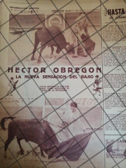 AFICHE ANTIGUO INICIOS DEL TORERO HECTOR OBREGON V. 1953