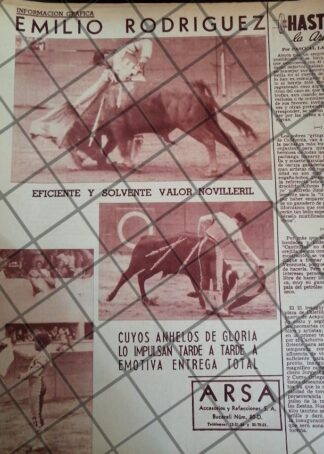 AFICHE ANTIGUO TORERO. EMILIO RODRIGUEZ VELA 1954