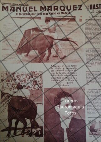 AFICHE ANTIGUO TORERO MEXICANO. MANUEL MARQUEZ 1953