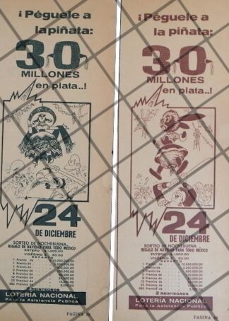 4 AFICHES PUBLICITARIOS LOTERIA NACIONAL 1965 LA PIÑATA