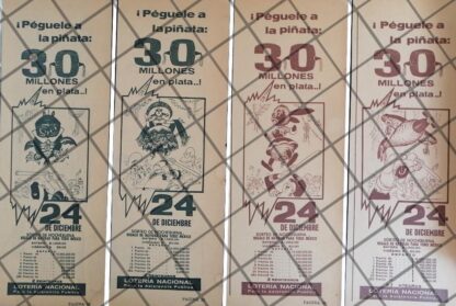 4 AFICHES PUBLICITARIOS LOTERIA NACIONAL 1965 LA PIÑATA